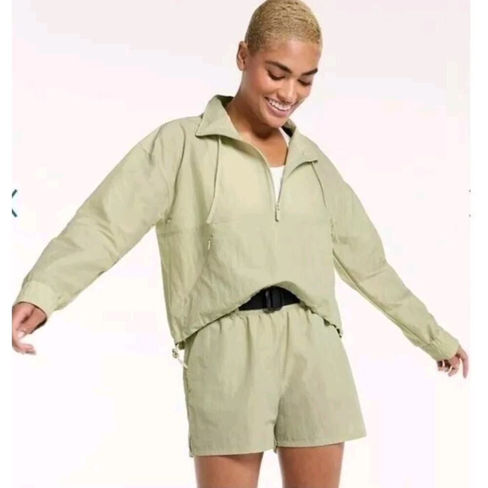 NEW FLX Women Mint Crackle Long Sleeve Half-Zip Crop Jacket/Shorts $80 Sz Small